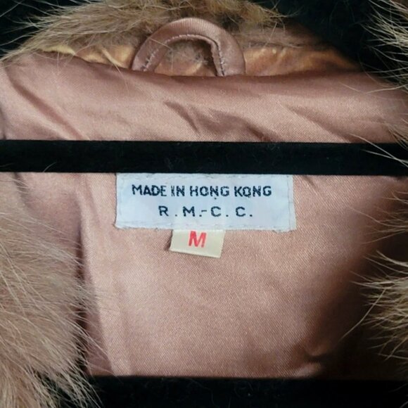 VTG Rabbit Fur Suede Bomber Jacket Convertible Vest Removable Sleeves Women M - Picture 5 of 16